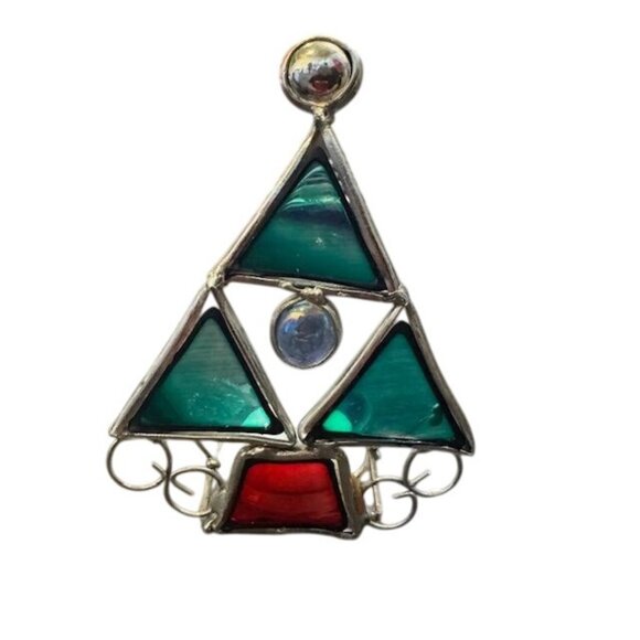 Stained Glass Christmas Tree Candle Holder With Red & Green Panels - Picture 1 of 9